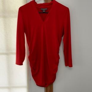 Red Ruched, 3/4 length sleeve Blouse